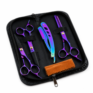 Conjunto 3 Tesouras Profissionais Barbeiro Fio Laser mais Navalha