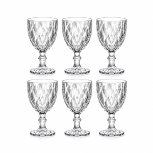 Jogo 6 Taças Diamante Vidro 330ml Copo Diamond Moderno Luxo