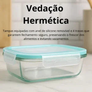 Potes Vidro Hermético 1500ml Com Tampa 4 Trava Luxo