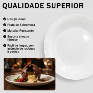 Kit de 6 Pratos Redondo Raso Opaline Branco Sobremesa