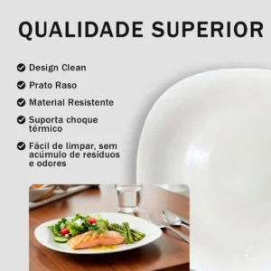 Kit de 6 Pratos Quadrado Raso Opaline Branco Refeição