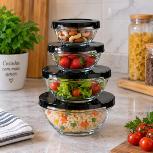 Conjunto de Potes de Vidro com 4 Peças 